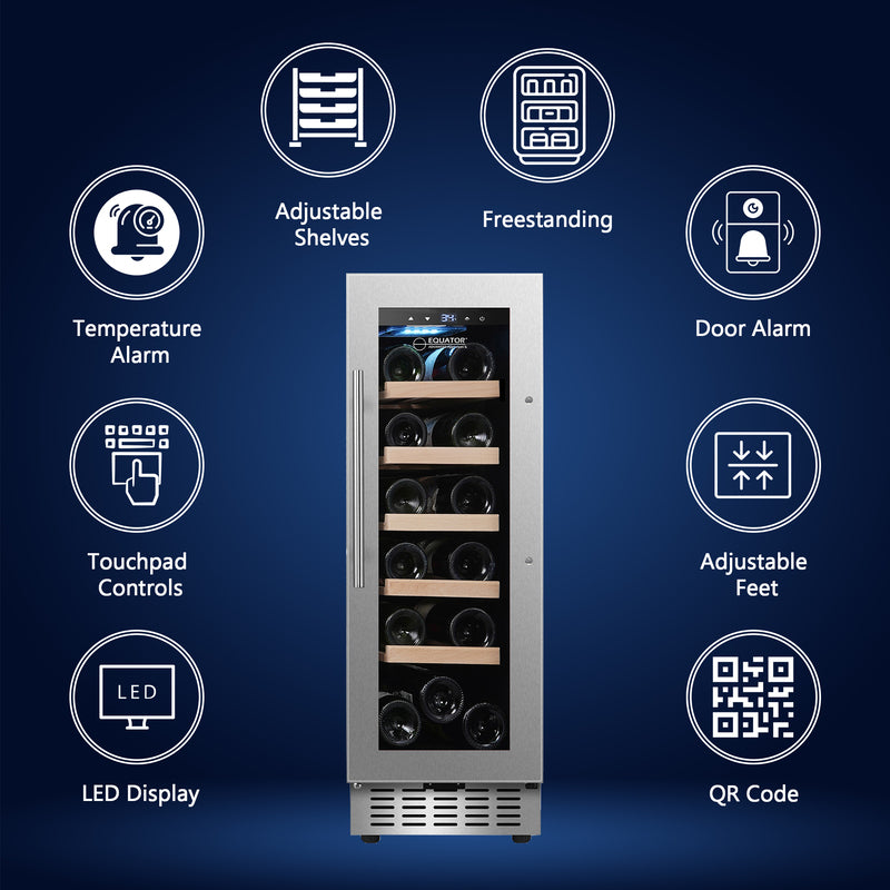 Refrigerador de vinos Equator para 18 botellas, negro, independiente/integrable, LED de 7 colores