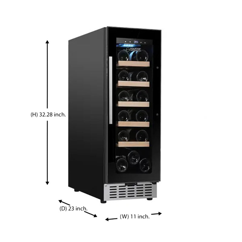 Refrigerador de vinos Equator para 18 botellas, negro, independiente/integrable, LED de 7 colores