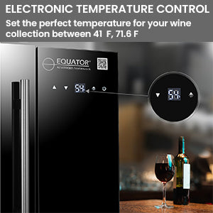 Refrigerador de vinos para encimera Equator de 16 botellas, negro, control táctil, 110V