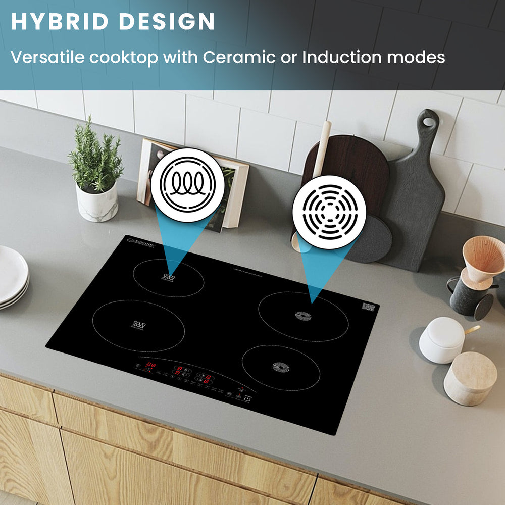 Equator 24 inch Electric Hybrid CERAMIC-INDUCTION 4 Burner Cooktop 9 Power 220V