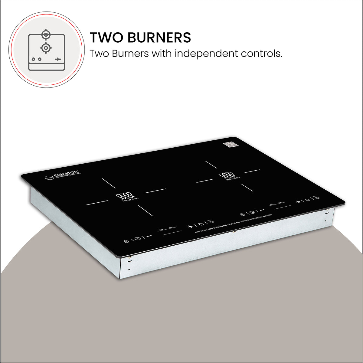 Placa de inducción HORIZONTAL de 2 quemadores de 20 pulgadas Equator, 9 niveles de potencia, empotrable/independiente, 110V