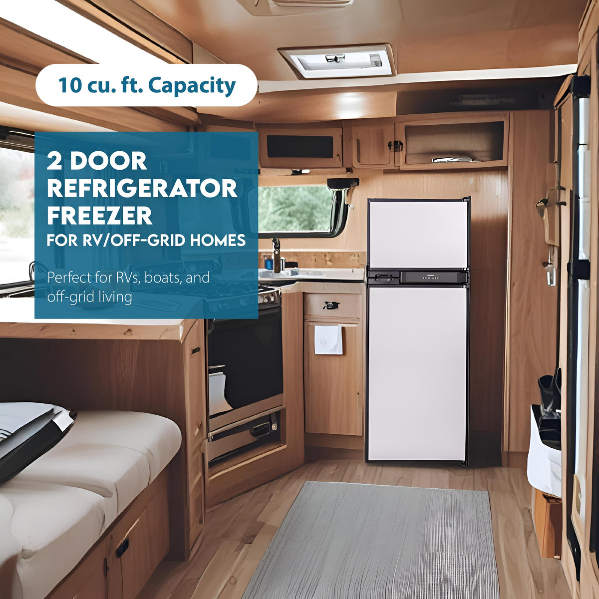Refrigerador Congelador Conserv 12V/CC de 10 pies cúbicos, acero inoxidable, para RV, BARCO, FUERA DE LA RED, 2 puertas