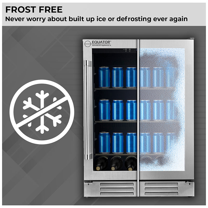 REFRIGERADOR DE BEBIDAS Equator de 24 pulgadas, empotrable/independiente, acero inoxidable, capacidad para 108 latas + 6 botellas, 4.76 pies cúbicos, 110V