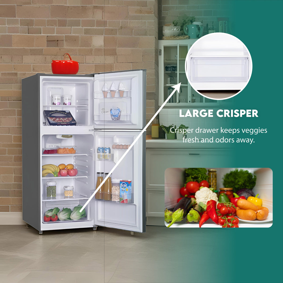 Refrigerador Conserv de 10 pies cúbicos, congelador superior, 24 pulgadas, sin escarcha, Energy Star, silencioso 43dB, 110V, acero inoxidable
