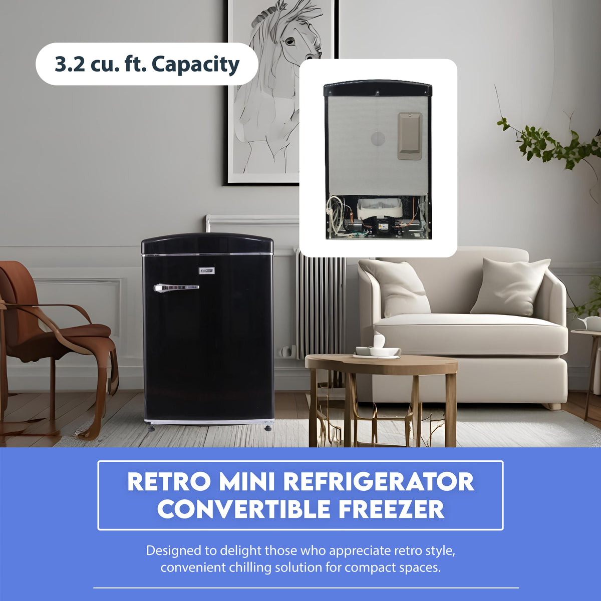 Minirefrigerador retro Conserv de 3.2 pies cúbicos, congelador convertible, sin escarcha, 110 V