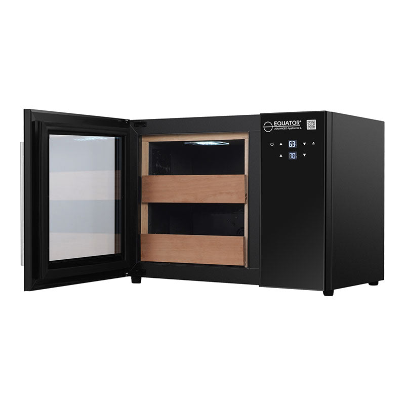 Humidor de cigarros compacto Equator 1.4cf, TEMPERATURA/HUMEDAD, vidrio UV, estantes de cedro, 110V