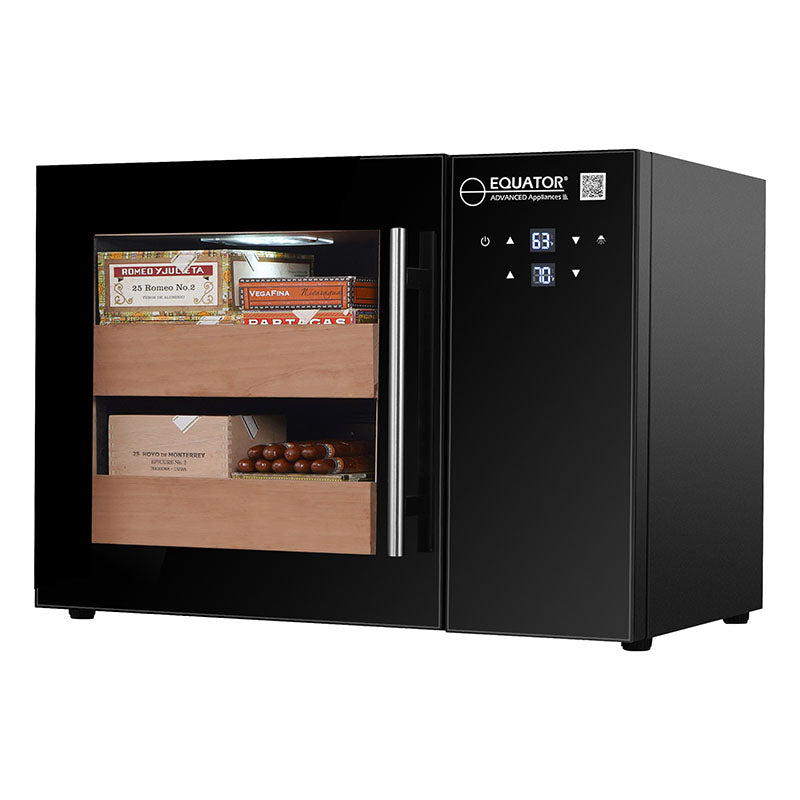 Humidor de cigarros compacto Equator 1.4cf, TEMPERATURA/HUMEDAD, vidrio UV, estantes de cedro, 110V