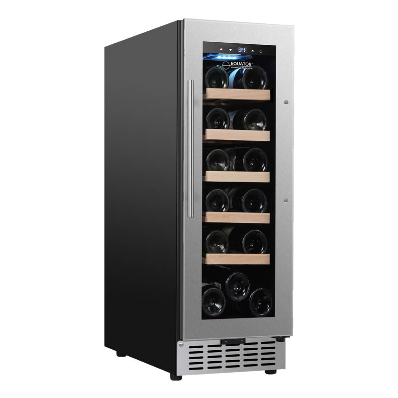 Refrigerador de vinos Equator para 18 botellas, negro, independiente/integrable, LED de 7 colores