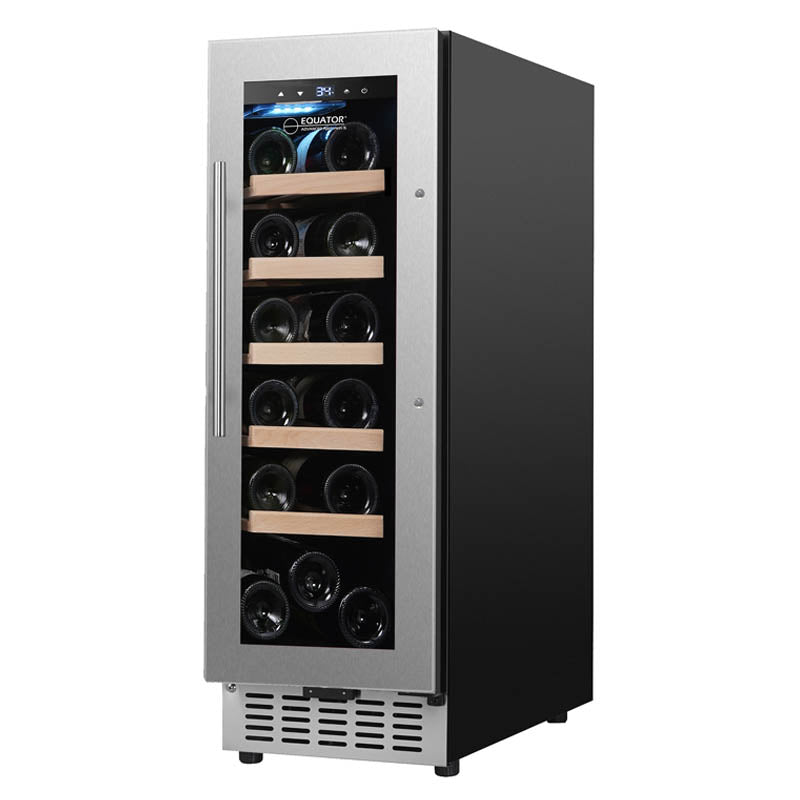 Refrigerador de vinos Equator para 18 botellas, negro, independiente/integrable, LED de 7 colores