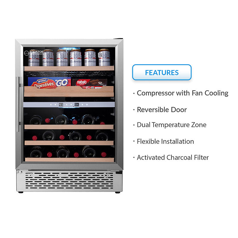 Equator Luxury Hybrid Dual Zone Gourmet Center 43 Bottles+Cans+Fine Foods 110V