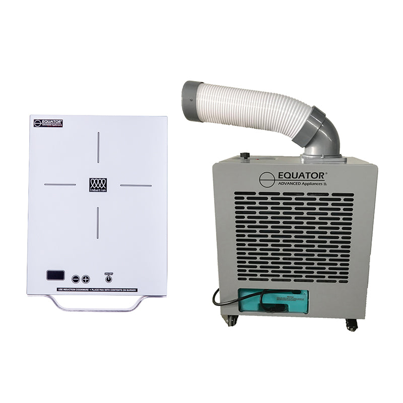 Aire acondicionado portátil para exteriores Equator White + cocina de inducción portátil de un quemador