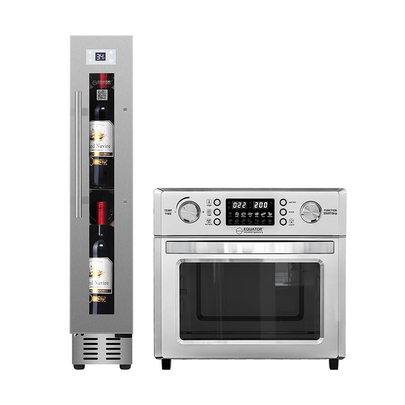Equator 0.93 Cu. Ft Stainless 5-in-1 Air Fryer + 9-Bottle Wine Refrigerator Cooking Bundle
