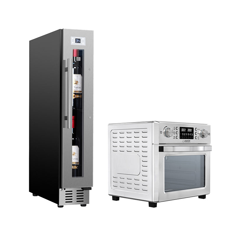 Equator 0.93 Cu. Ft Stainless 5-in-1 Air Fryer + 9-Bottle Wine Refrigerator Cooking Bundle