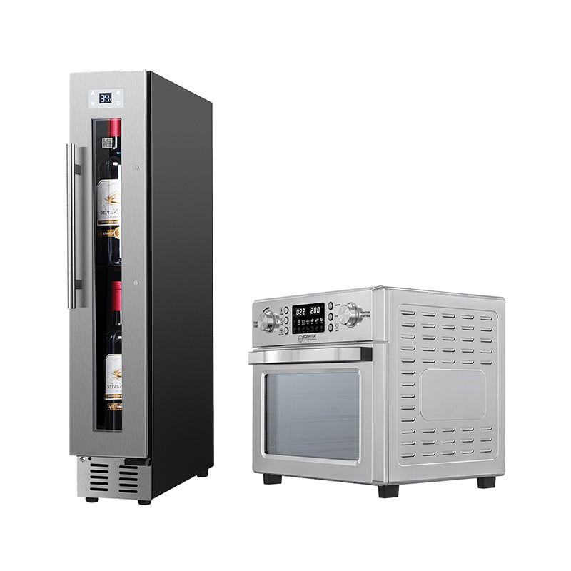 Equator 0.93 Cu. Ft Stainless 5-in-1 Air Fryer + 9-Bottle Wine Refrigerator Cooking Bundle