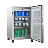Refrigerador para interiores/exteriores de 2.3 pies cúbicos, clasificación IPX4, acero inoxidable, empotrable/independiente, capacidad para 85 latas, silencioso (42 dB)