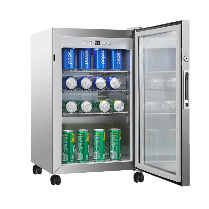 Refrigerador para interiores/exteriores de 2.3 pies cúbicos, clasificación IPX4, acero inoxidable, empotrable/independiente, capacidad para 85 latas, silencioso (42 dB)