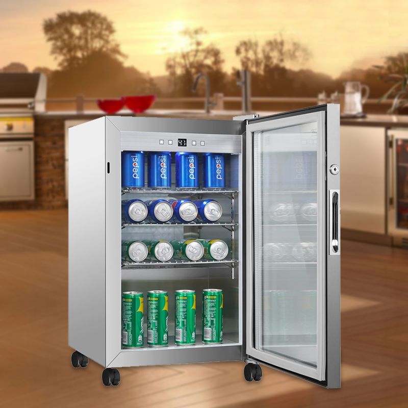 Refrigerador para interiores/exteriores de 2.3 pies cúbicos, clasificación IPX4, acero inoxidable, empotrable/independiente, capacidad para 85 latas, silencioso (42 dB)