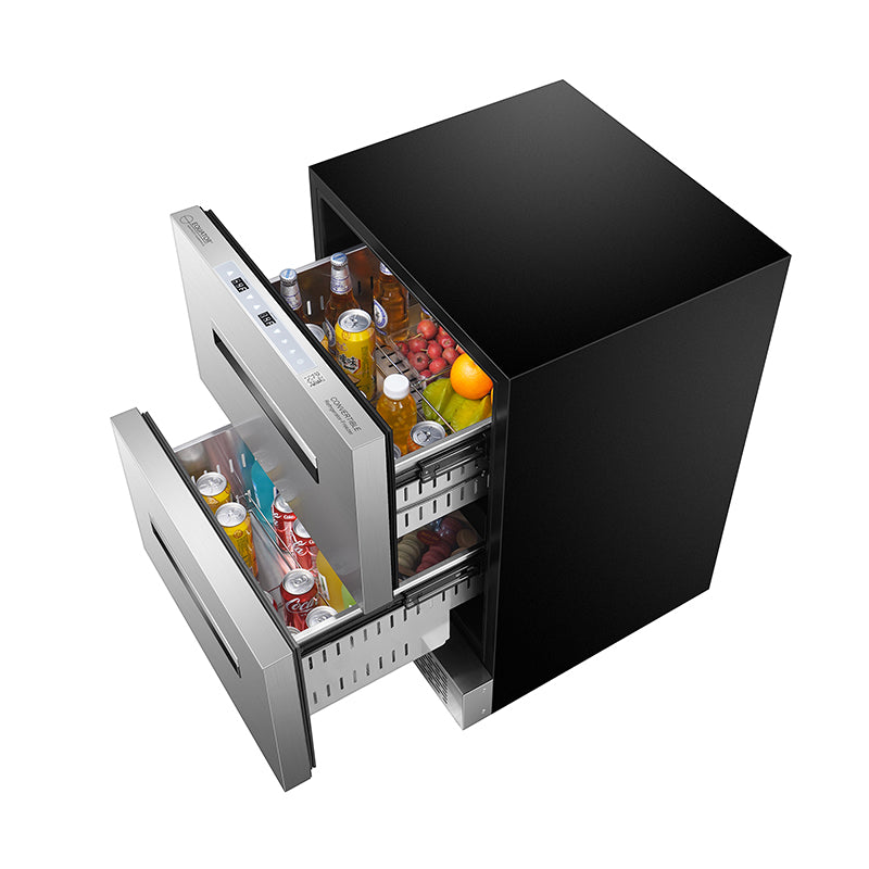 REFRIGERADOR-CONGELADOR CONVERTIBLE Equator de 24 pulgadas, 2 cajones, 2 zonas, 5 pies cúbicos, modo Sabbath