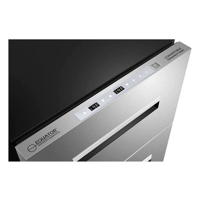REFRIGERADOR-CONGELADOR CONVERTIBLE Equator de 24 pulgadas, 2 cajones, 2 zonas, 5 pies cúbicos, modo Sabbath