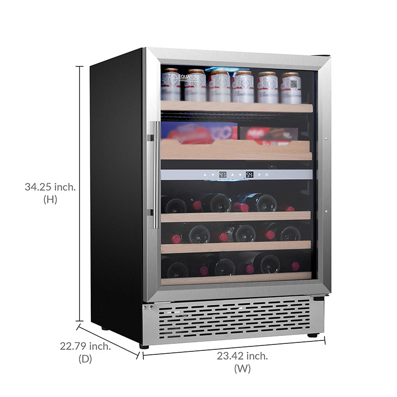 Equator Luxury Hybrid Dual Zone Gourmet Center 43 Bottles+Cans+Fine Foods 110V