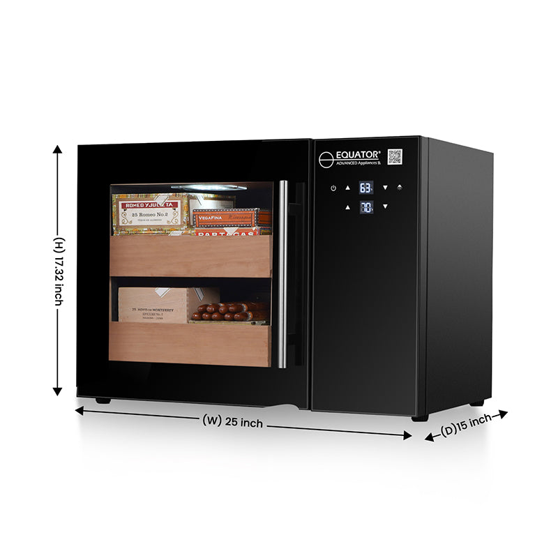 Humidor de cigarros compacto Equator 1.4cf, TEMPERATURA/HUMEDAD, vidrio UV, estantes de cedro, 110V