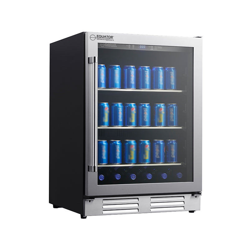 REFRIGERADOR DE BEBIDAS Equator de 24 pulgadas, empotrable/independiente, acero inoxidable, capacidad para 108 latas + 6 botellas, 4.76 pies cúbicos, 110V