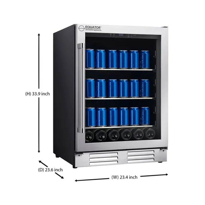 REFRIGERADOR DE BEBIDAS Equator de 24 pulgadas, empotrable/independiente, acero inoxidable, capacidad para 108 latas + 6 botellas, 4.76 pies cúbicos, 110V