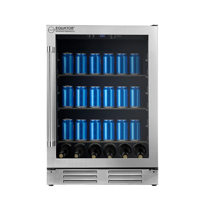 REFRIGERADOR DE BEBIDAS Equator de 24 pulgadas, empotrable/independiente, acero inoxidable, capacidad para 108 latas + 6 botellas, 4.76 pies cúbicos, 110V