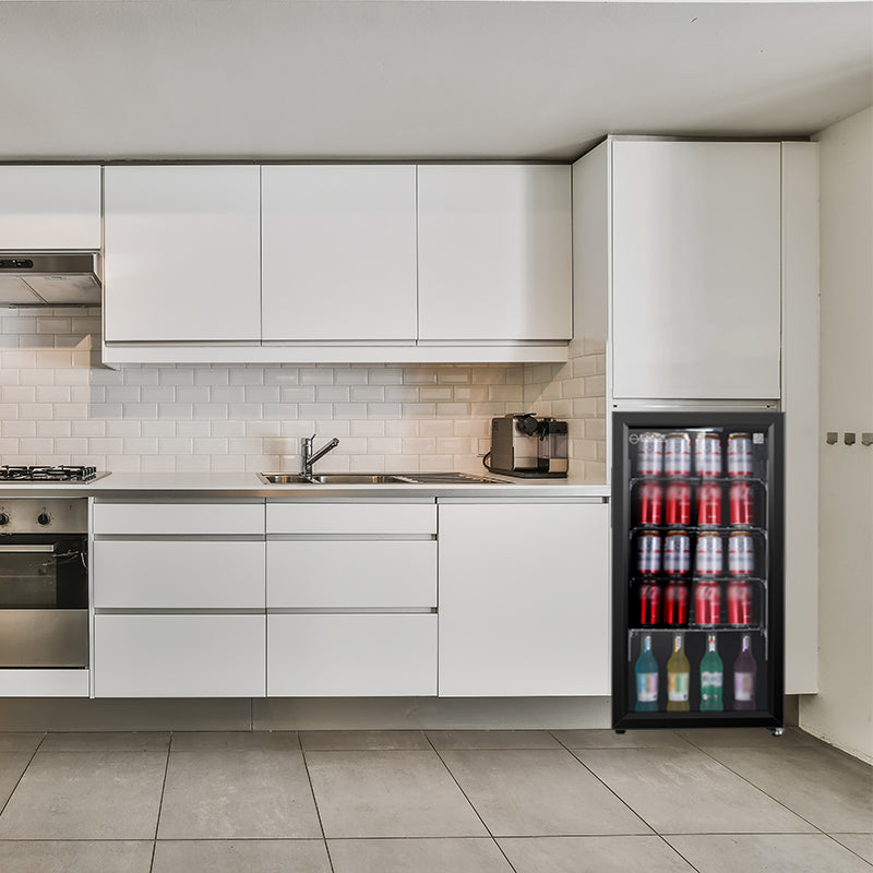 Refrigerador de bebidas Equator SLIM de 18 pulgadas, independiente, 3.2 pies cúbicos, 117 latas, 110V