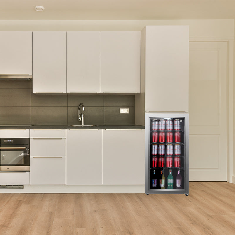 Refrigerador de bebidas Equator SLIM de 18 pulgadas, independiente, 3.2 pies cúbicos, 117 latas, 110V