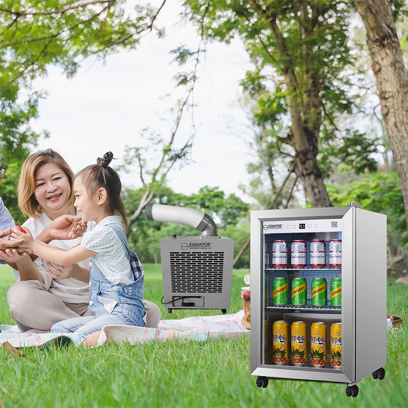 Paquete de aire acondicionado para exteriores + refrigerador No Frost con luces LED de 7 colores Equator