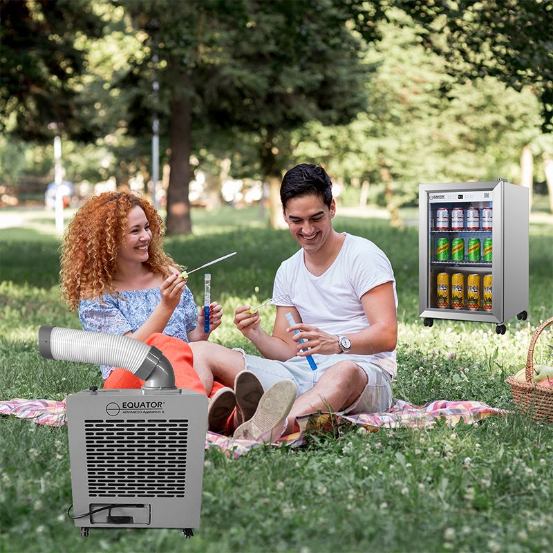 Paquete de aire acondicionado para exteriores + refrigerador No Frost con luces LED de 7 colores Equator