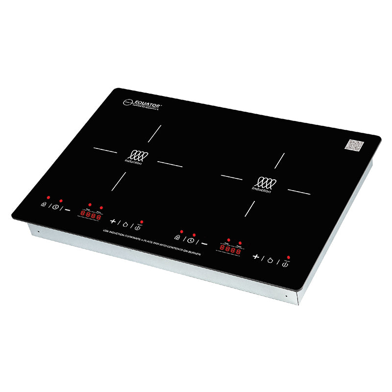 Placa de inducción HORIZONTAL de 2 quemadores de 20 pulgadas Equator, 9 niveles de potencia, empotrable/independiente, 110V