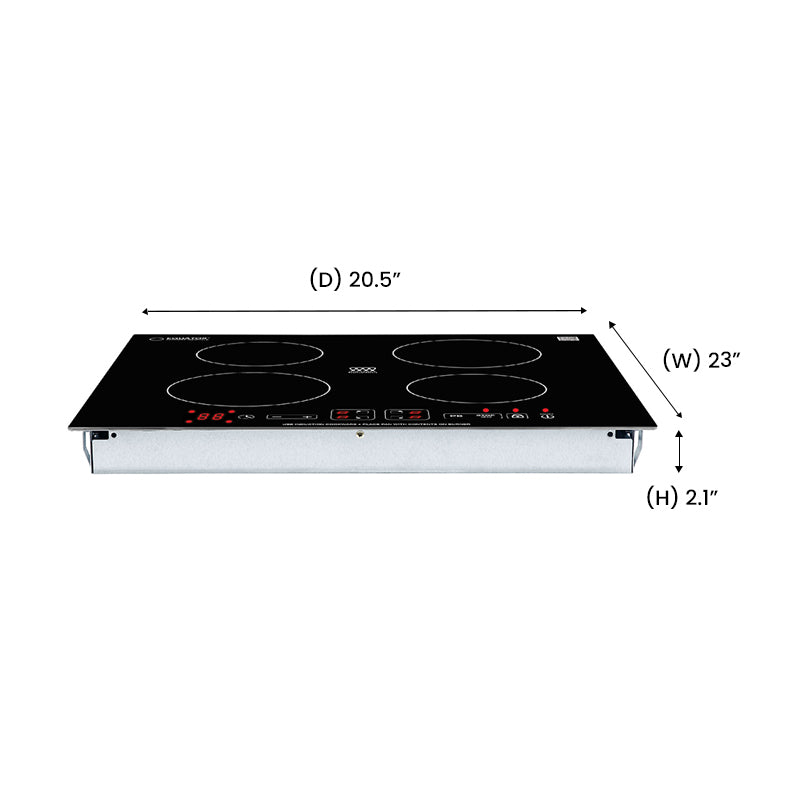 Parrilla de inducción Equator de 24 pulgadas empotrable de 4 quemadores, 9 niveles, POWER BOOST, 220V