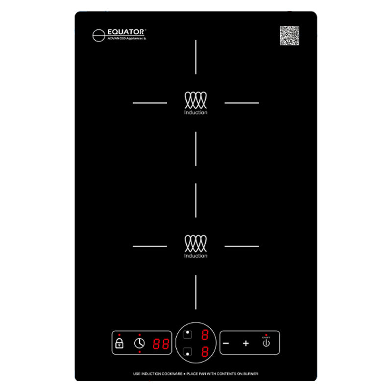 Placa de inducción VERTICAL de 2 quemadores de 13 pulgadas Equator, 9 niveles de potencia, empotrable/independiente, 110V