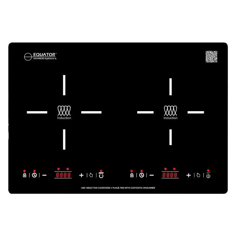 Placa de inducción HORIZONTAL de 2 quemadores de 20 pulgadas Equator, 9 niveles de potencia, empotrable/independiente, 110V