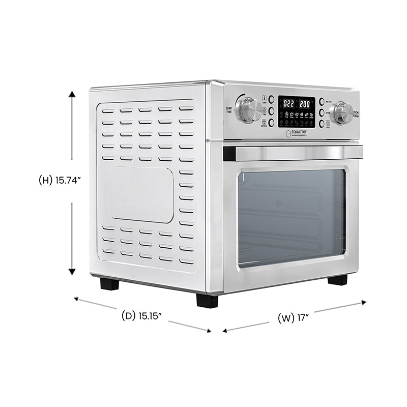 Friteuse à air chaud Equator 5-en-1 pour comptoir + convection + pizza + gril + déshydrateur, acier inoxydable