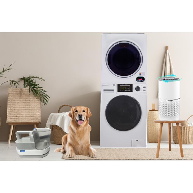 PRO PET Pack Stackable 1.6cf Washer+3.5cf Dryer+PET Groomer+PET Air Purifier/Hum