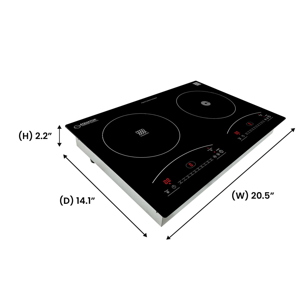 Equator 120V 20 inch 1 Induction and 1 Ceramic Electric Hybrid Cooktop, Black