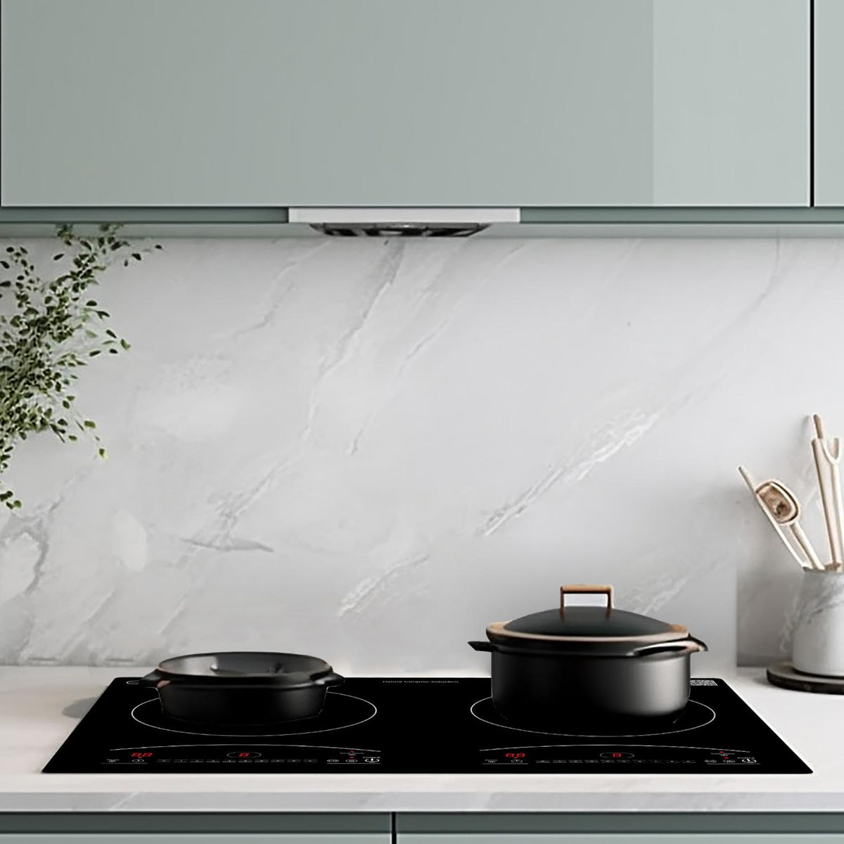 Equator 120V 20 inch 1 Induction and 1 Ceramic Electric Hybrid Cooktop, Black