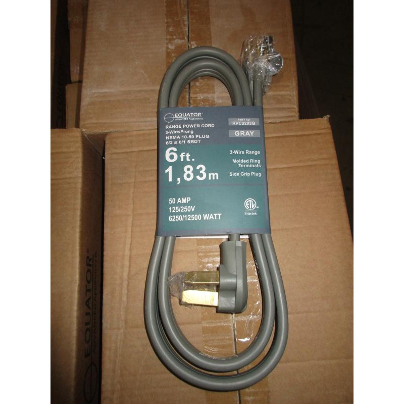 POWER CORD FOR COOKING RANGE 250V 30Amp 3-Wire w/Side Grip Plug 6 Feet Grey