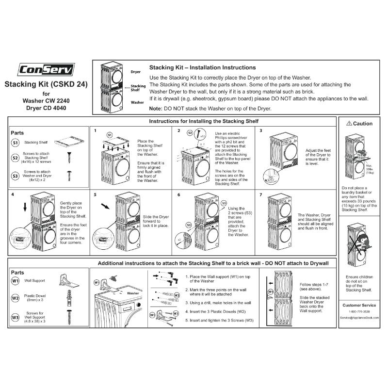 Conserv Washer and Dryer Stacking Kit with Shelf SPACE SAVING