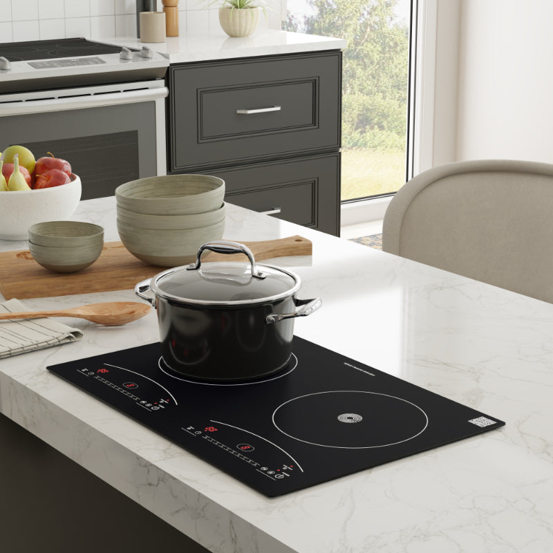 Equator 120V 20 inch 1 Induction and 1 Ceramic Electric Hybrid Cooktop, Black