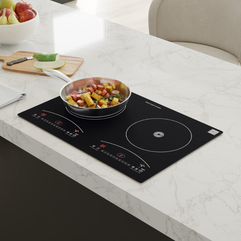 Equator 120V 20 inch 1 Induction and 1 Ceramic Electric Hybrid Cooktop, Black