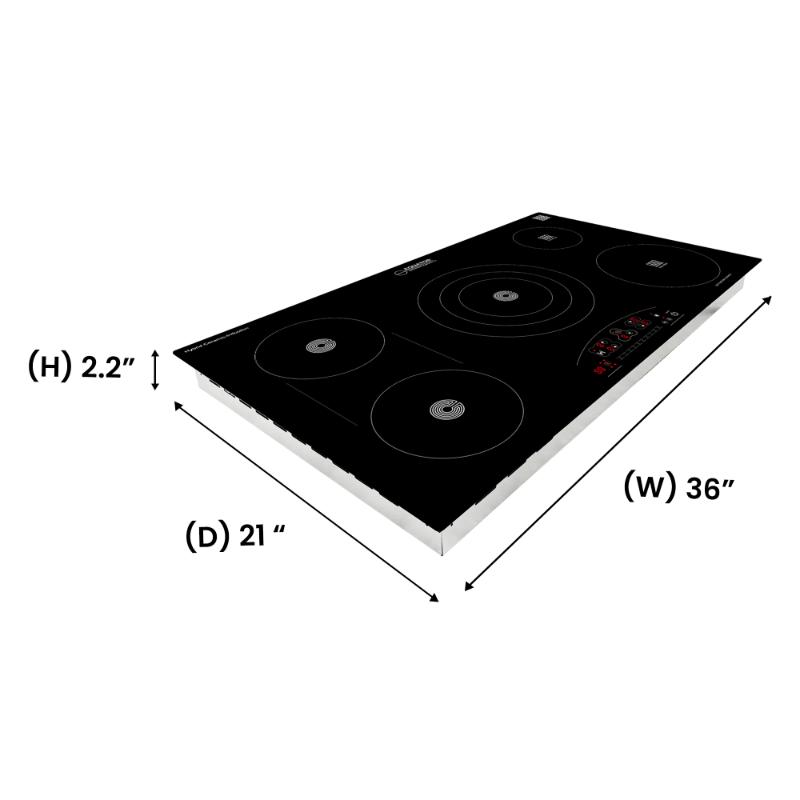 Table de cuisson électrique hybride CÉRAMIQUE-INDUCTION 5 foyers de 36 pouces 220V Equator