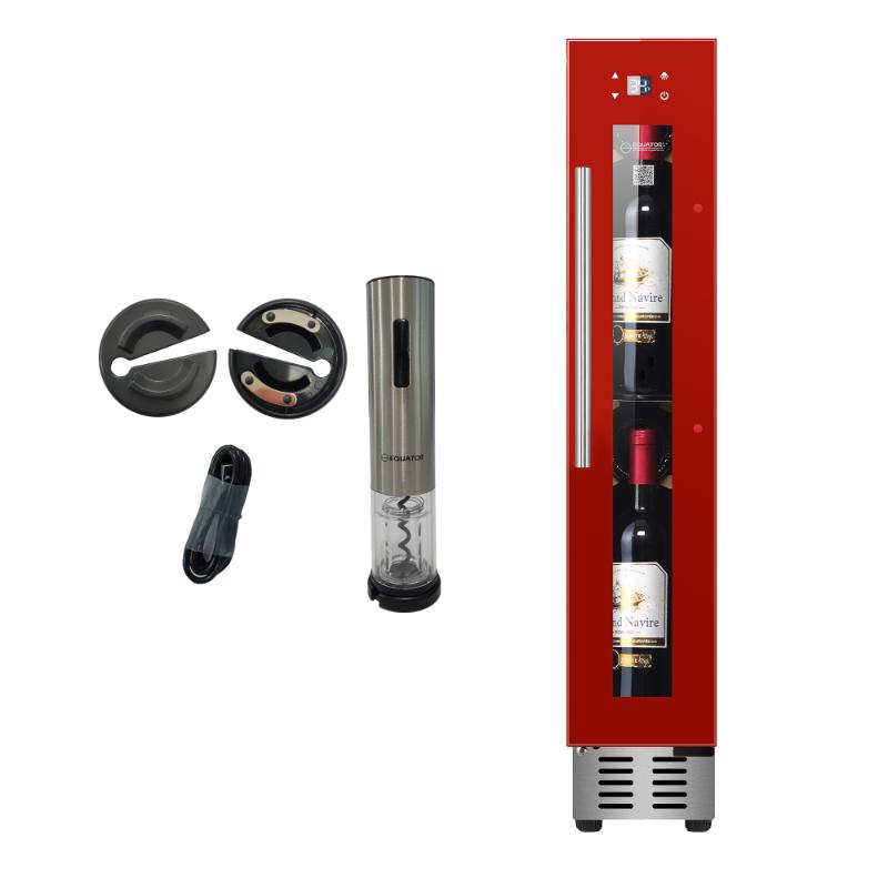 Refrigerador de vinos para 9 botellas, 1 zona, color negro, de libre instalación/empotrado, LED de 7 colores, 110V, con abridor de vino