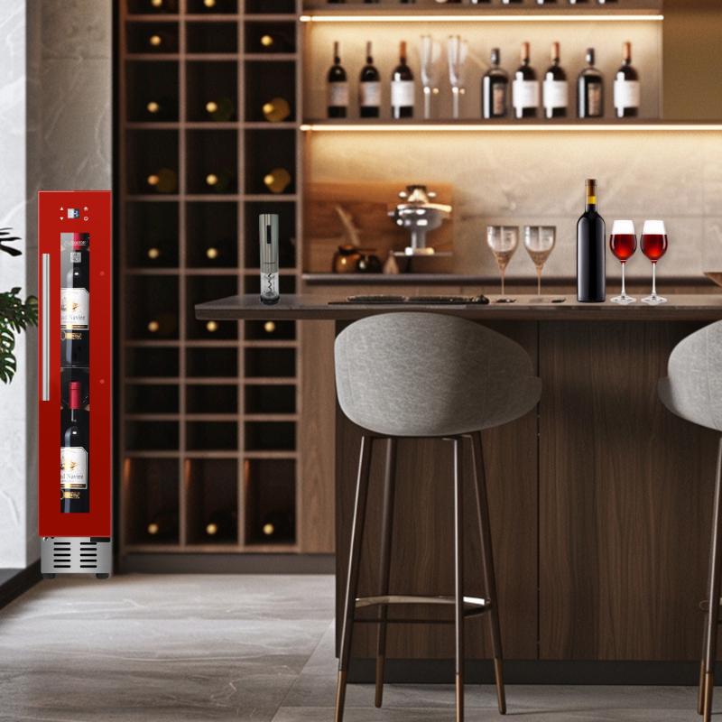 Refrigerador de vinos para 9 botellas, 1 zona, color negro, de libre instalación/empotrado, LED de 7 colores, 110V, con abridor de vino