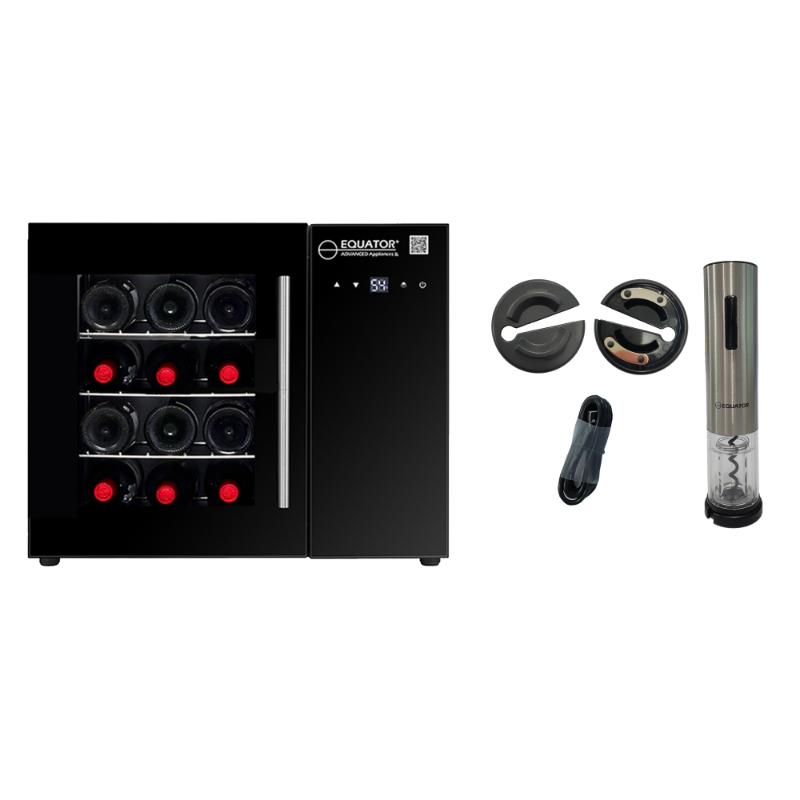 Refrigerador de vino de encimera para 12 botellas, color negro, control táctil, 110 V, con abridor de botellas de vino