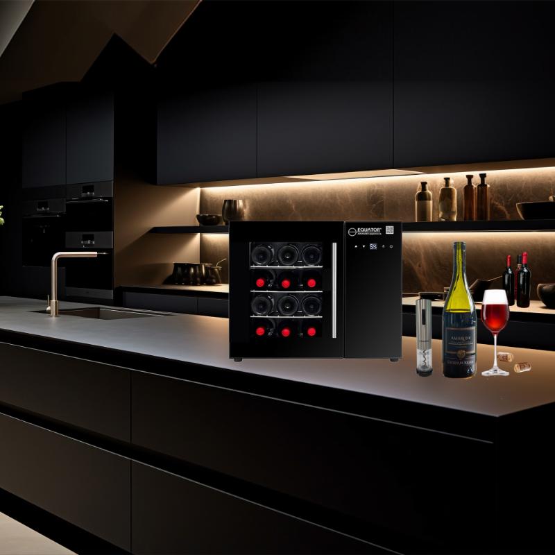 Refrigerador de vino de encimera para 12 botellas, color negro, control táctil, 110 V, con abridor de botellas de vino