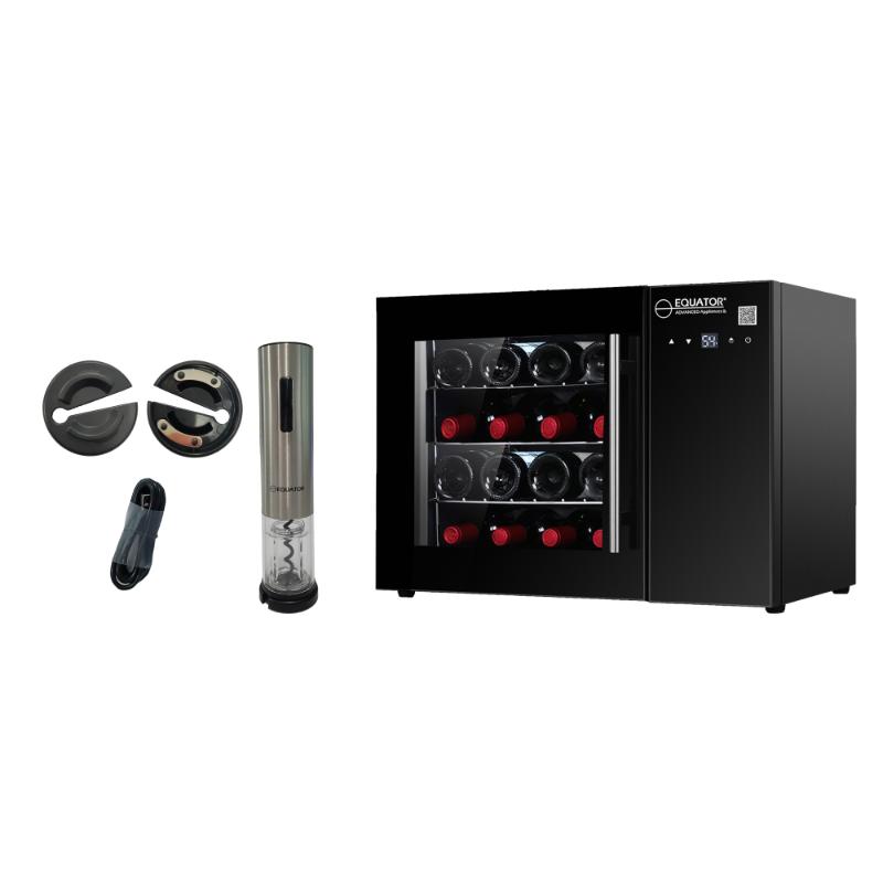 Refrigerador de vinos de 16 botellas para encimera, color negro, control táctil, 110V, con abridor de botellas de vino